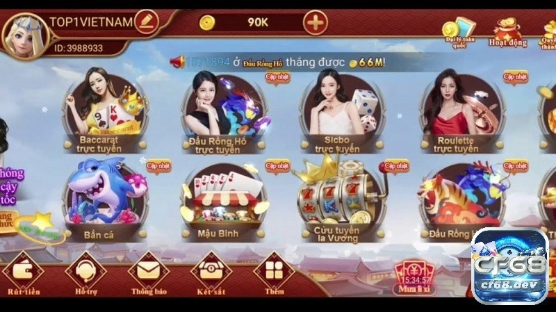 Giao diện game CF68 trực quan, dễ sử dụng