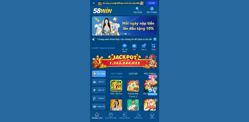 Biểu tượng tiền thưởng khuyến mãi 58WIN rực rỡ